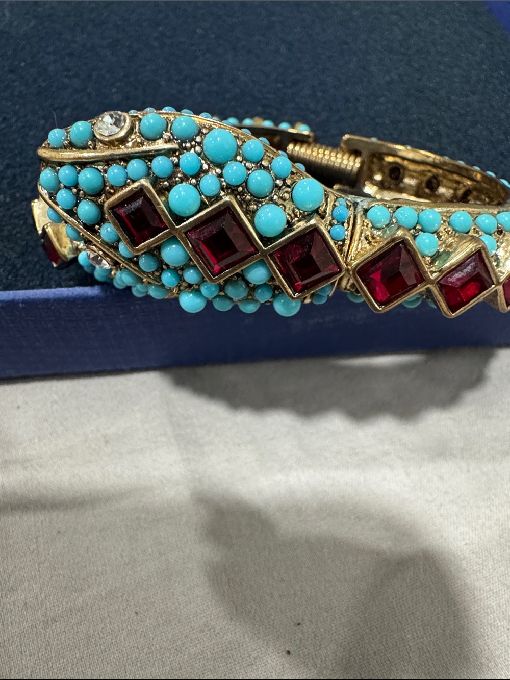 Kenneth Jay Lane Gold-Tone snake Bracelet with Turquoise Beads and Ruby Red Gems